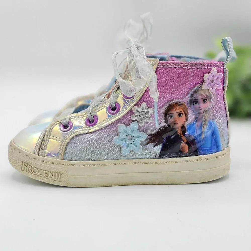 Frozen 2 High Top Sneakers Girl's 8 Multicolor Elsa Anna Disney Lace Tie Zip Sid